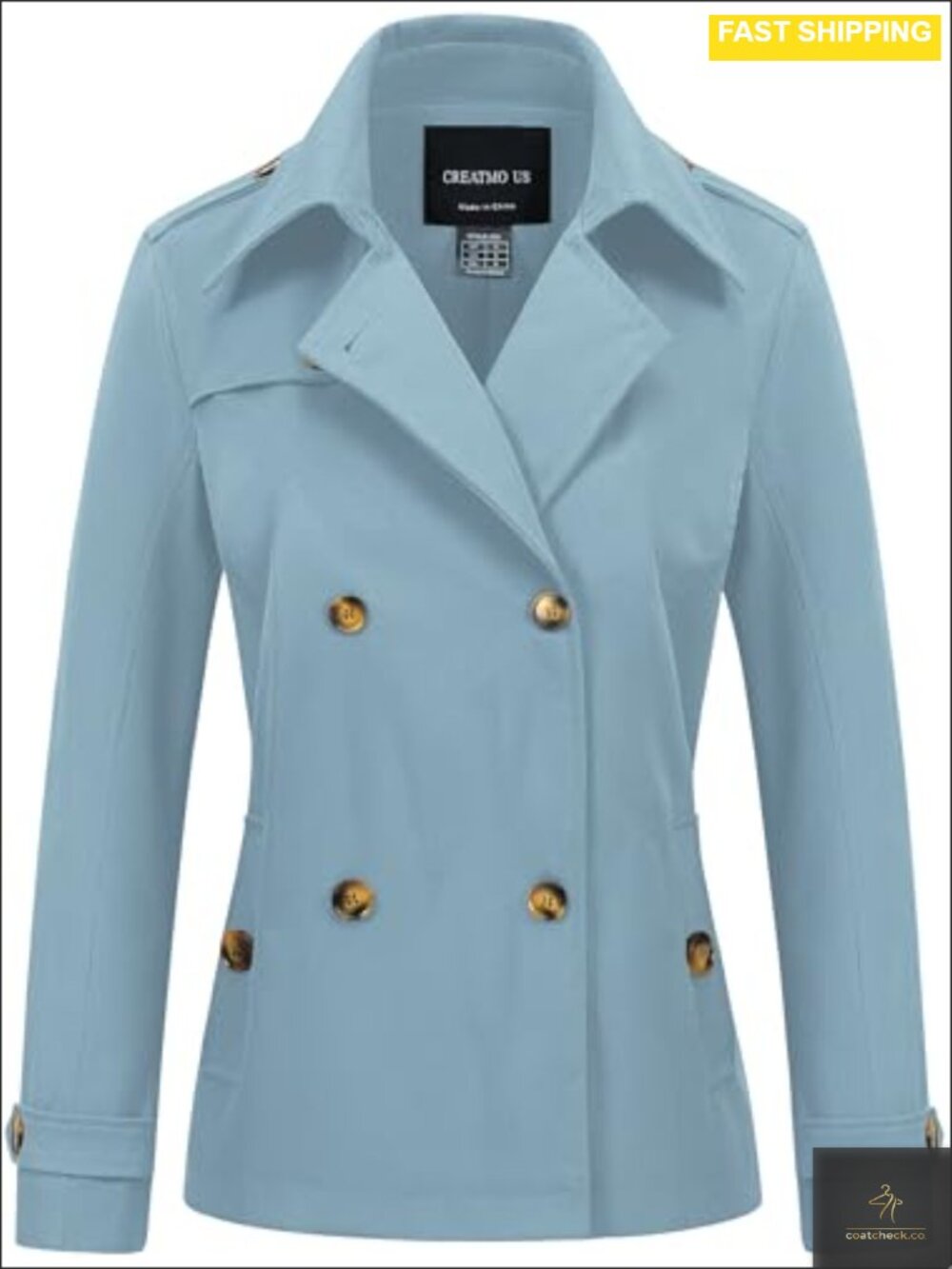 Cropped Trench Coat Classic Double Breasted Lapel Jacket Water Repellent